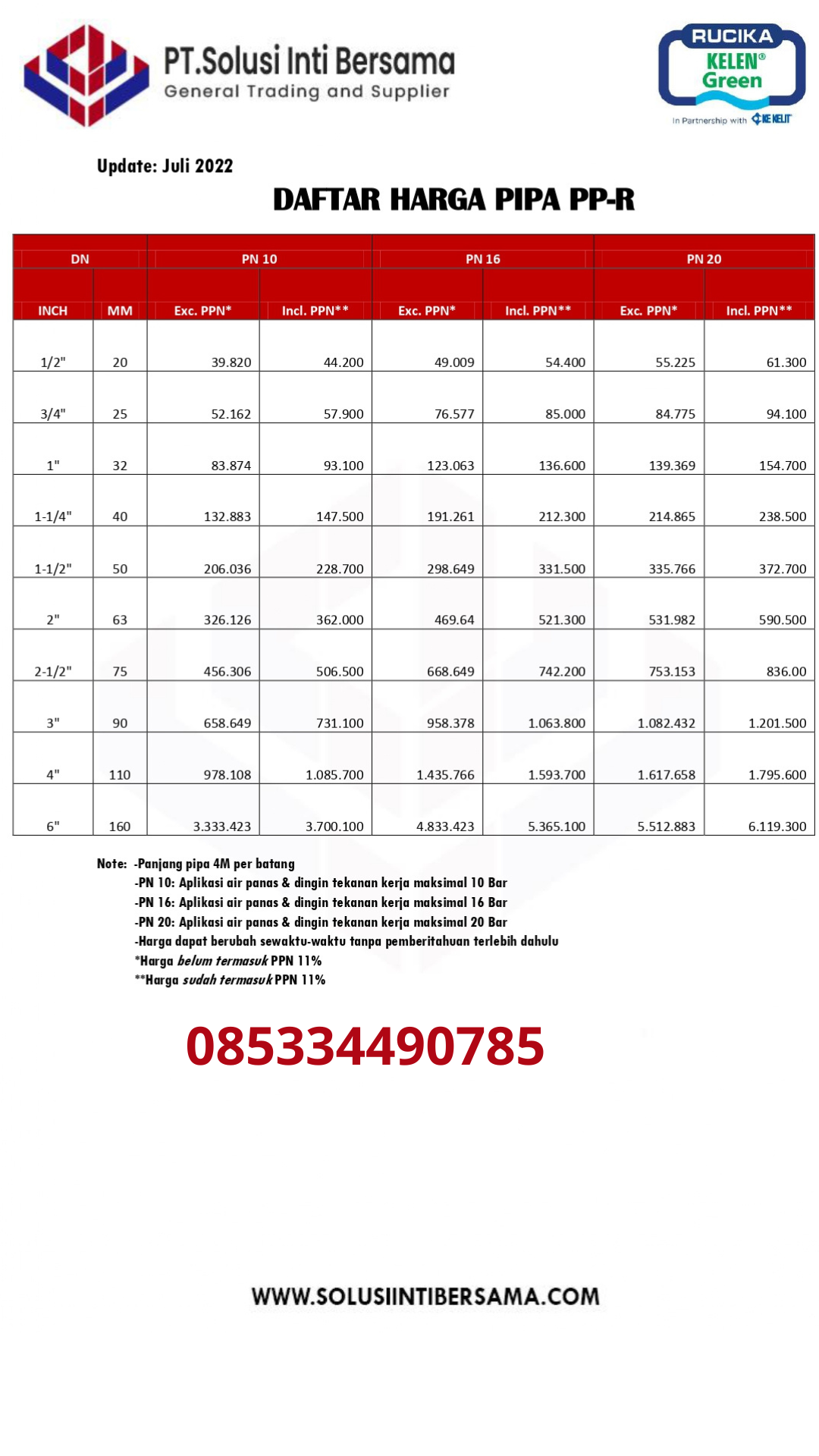 Pricelist Pipa Ppr Rucika Mei Harga Pipa Hdpe Pvc Ppr